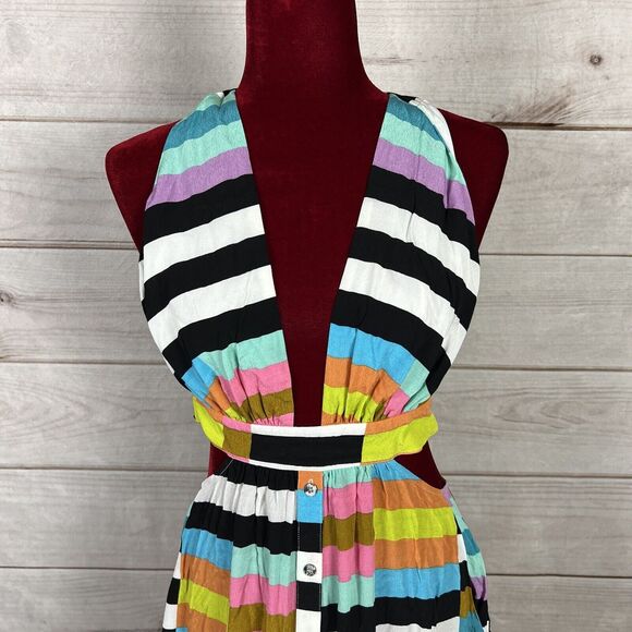 NWT Mara Hoffman Sleeveless Wrap Halter Striped Multicolor Maxi Dress Sz 4 - Picture 3 of 16